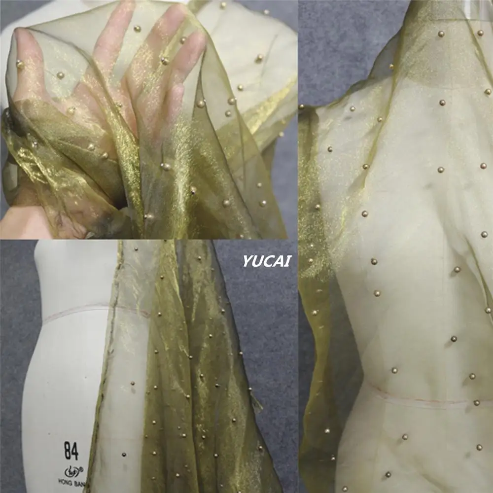 50*150 см Тюлевая ткань для одежды золотой чистый ручной работы жемчуг свадебное