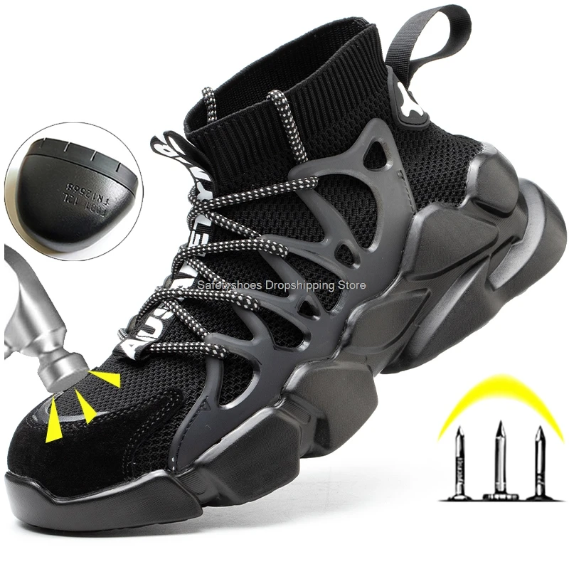 

Кроссовки-носки мужские рабочие, дышащие защитные ботинки, стальной носок, модная Рабочая обувь