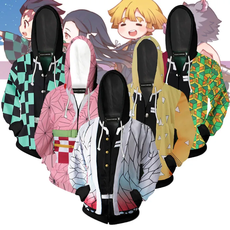 Демон убийца Kimetsu no Yaiba Tanjirou Nezuko Zenitsu Tomioka Giyuu Косплей Костюм с капюшоном куртка в стиле аниме пальто для Хэллоуина Вечерние