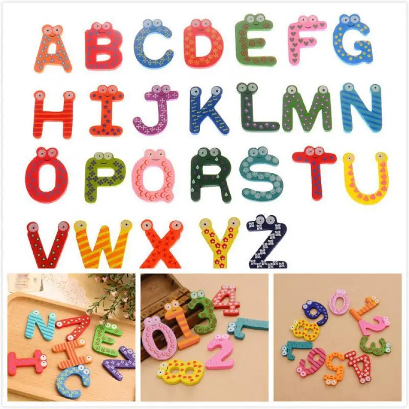 

Party Gift Home Decor Multicolor Wooden Fridge Magnet Educational Toy Symbol Alphabet Numbers Cartoon Baby Kid