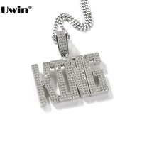 uwin custom regular script font name necklaces iced out cubic zirconia letters pendant fashion hip hop jewelry for gift
