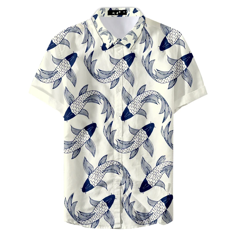 Streetwear Hawaiian Fashion Slim Button Collar Men's 5xl Casual Shirt