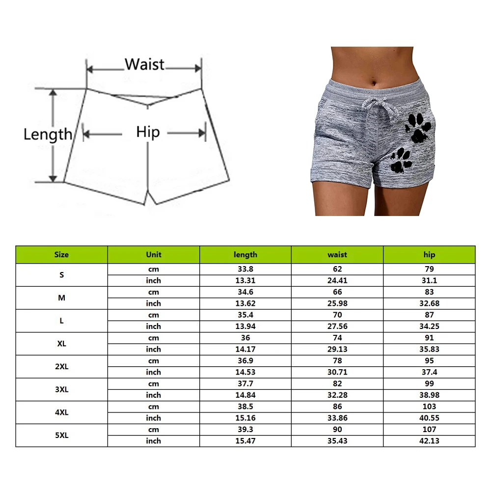 

2021 Summer Fast Drying Drawstring cat paw print shorts Lace Up High Waist Elastic Cotton Short Women Beach Casual Sport Shorts