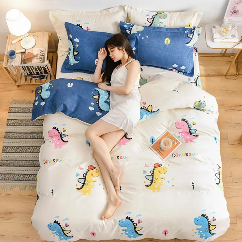 

3PCS/4PCS Home Textiles Bed Plant Cashmere Brushed Cartoon Bedding Sets Bed Linen Quilt Cover Bedding Animal Plant Pattern