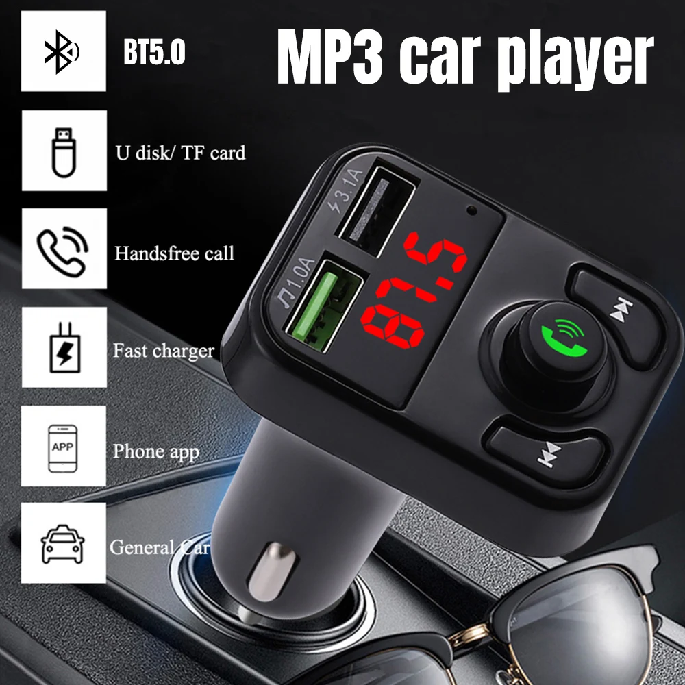 

Car MP3 Player Dual USB 3.1A Wireless Handsfree FM Transmitter Aux Car Fast Charger Bluetooth-Compatible 5.0 Audio Receiver