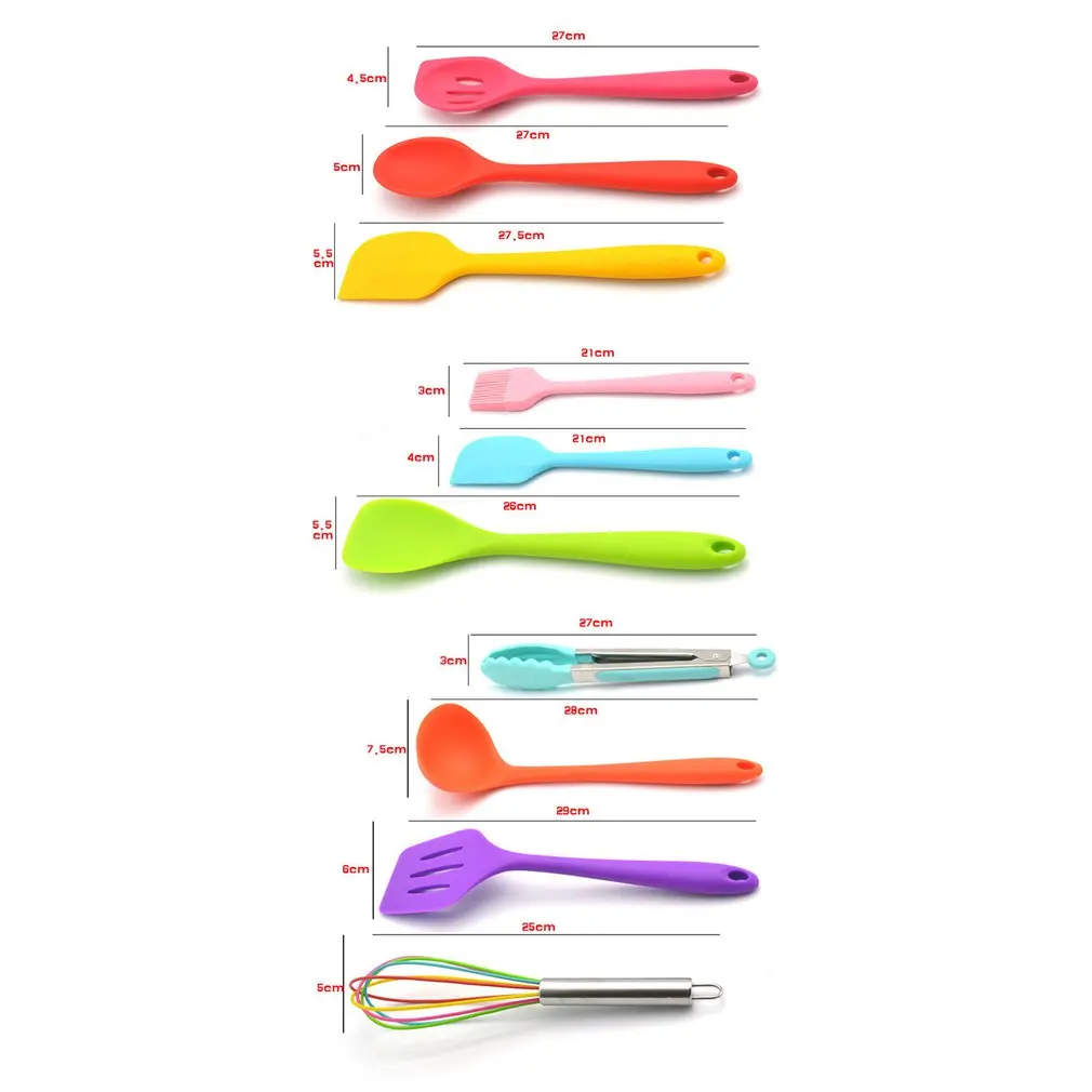 10pcs Colorful Kitchenware Silicone Heat Resistant Kitchen Cooking Utensils DIY Tools Cookware Gadgets | Дом и сад