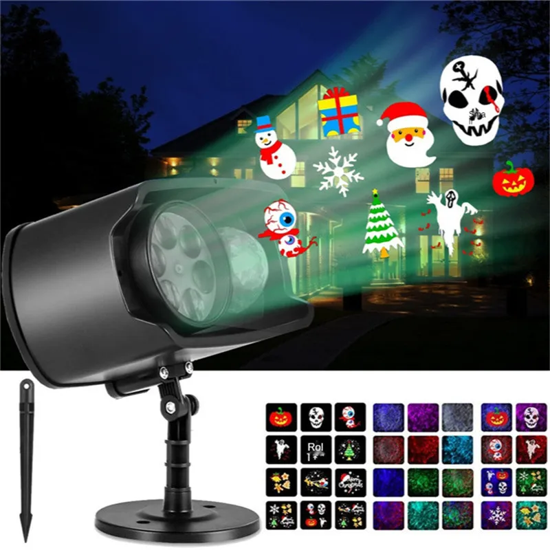 Snowflake Projection Lamp Halloween Christmas Projector Lights Decorations for Xmas Party New Year Festival Built-In Pattern Led