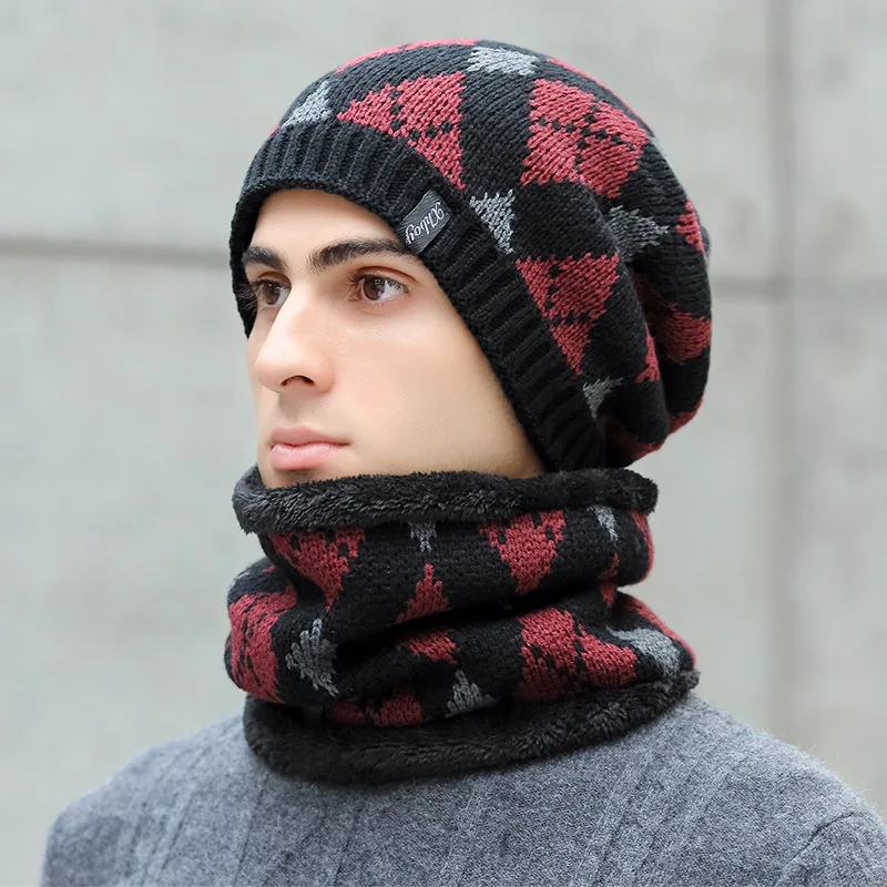 

Winter Beanie Hats Scarf Set Warm Knit Hat Skull Cap Neck Warmer with Thick Fleece Lined Winter Hat and Scarf for Men Women