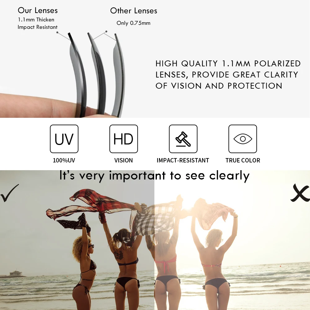 Мужские солнцезащитные очки утолщенная линза 1 мм оправа из эластичного каучука