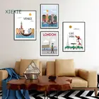 Холст с изображением мультяшного города, Лондона, Парижа, Нью-Йорка, современные настенные художественные Декоративные плакаты для гостиной, спальни