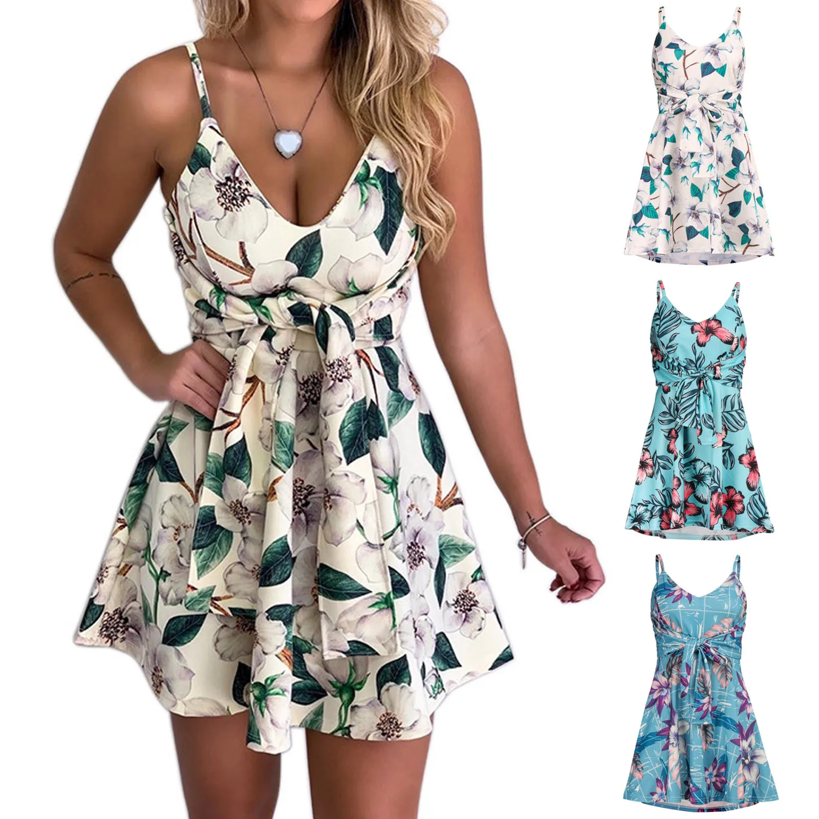 

Женское платье леди с треугольным вырезом на шее платье без рукавов на тонких лямках с цветочным принтом; Платье трапециевидной формы с цве...