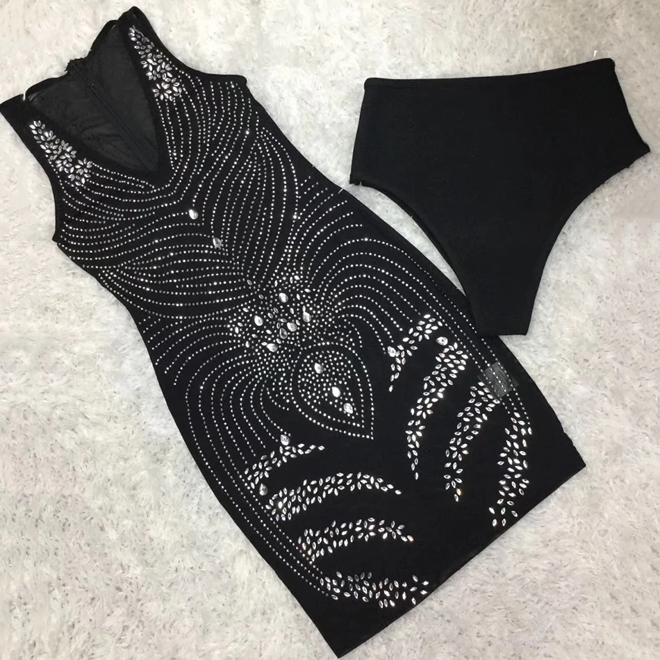 

Ailigou The Latest Summer Ladies Sexy V-Neck Diamond Black Ladies Dress 2021 Designer Dress Vestido