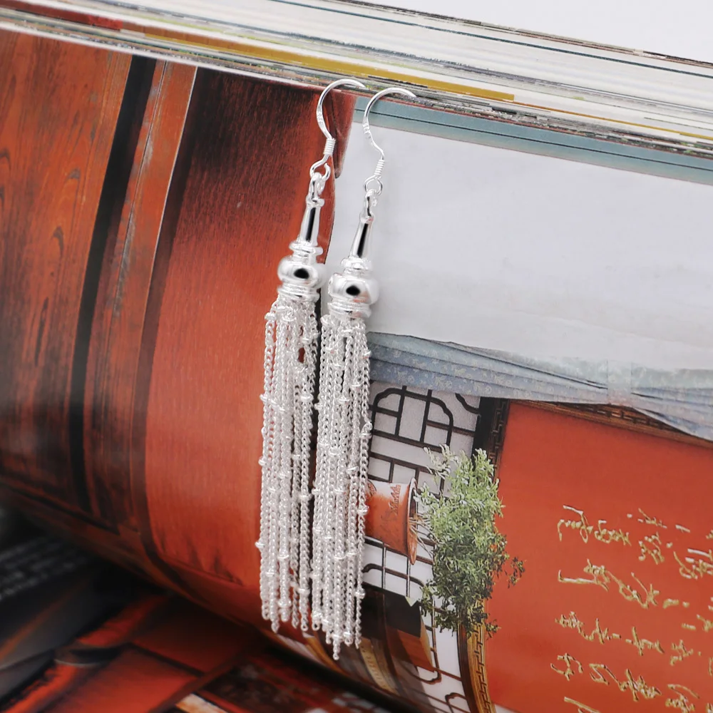 Ретро мода преувеличенный геометрические длинные висячие серьги с 925 серебряные