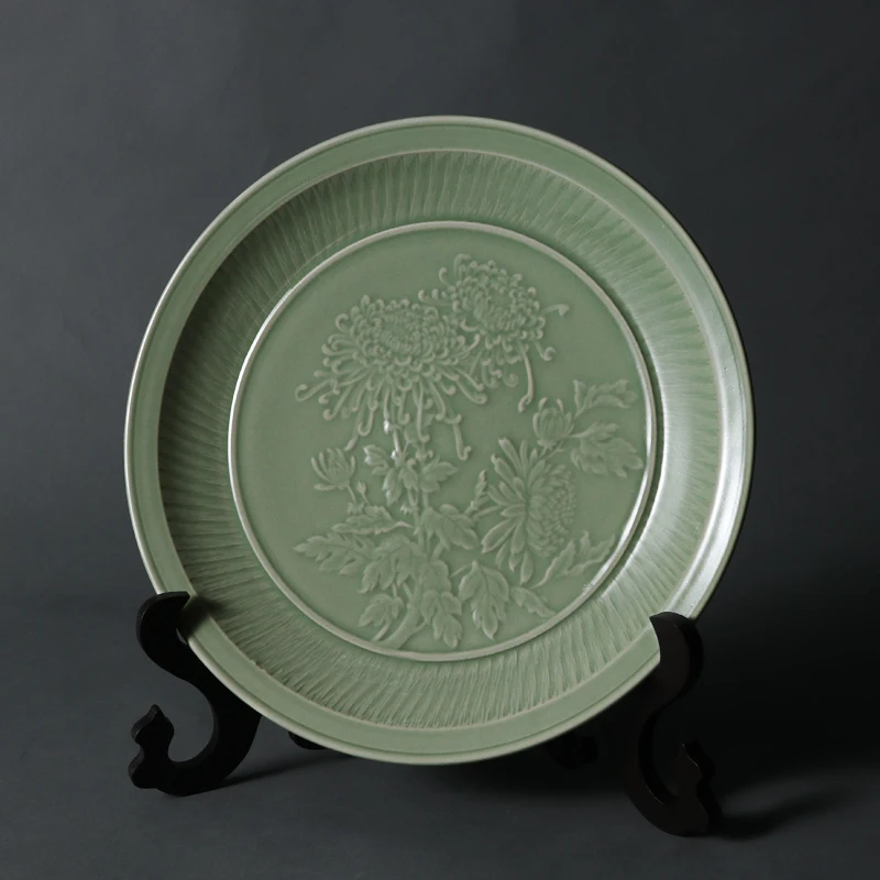 Антикварная династия песен Yue Kiln Celadon Хризантема узор керамическая чайная