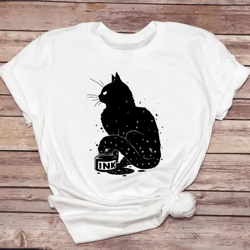 

Top Clothes Tee Watercolor New 90s Cat Women Lady Casual Short Sleeve Fashion Summer Tshirt O-neck Female Graphic T-Shirt