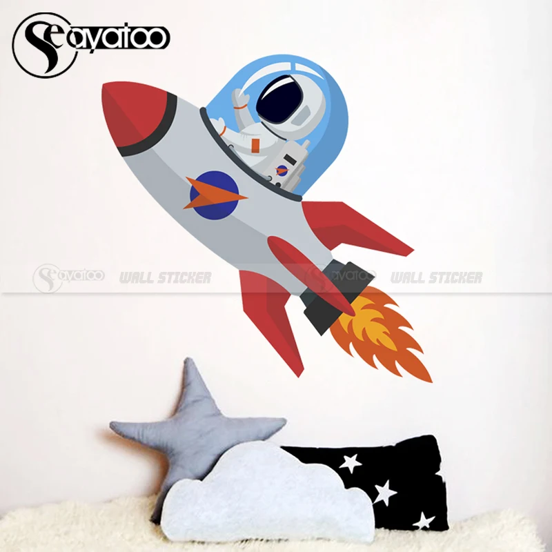 

Space Rocket Wall Sticker Spaceship Galaxy Astronaut Astronomy Vinyl Decal Kids Room Nursery Playroom Home Decor