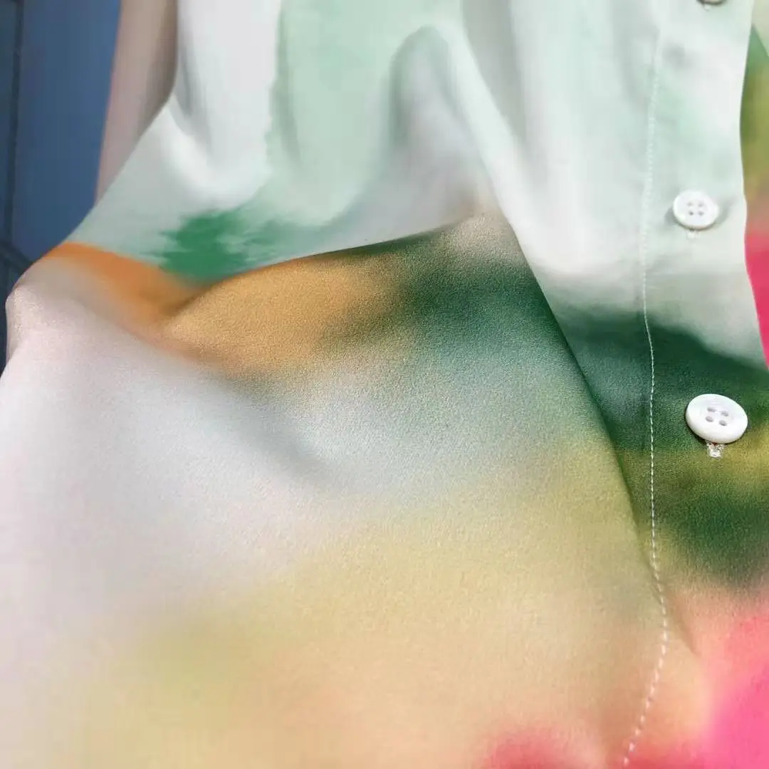 

AELESEEN Spring Summer 2 Pieces Sets 2021 Women Designer Colorful Print Blouse+Pleated Long Skirt Contrast Color Elegant Sets