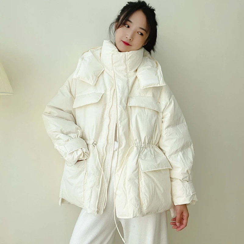 Fitaylor/Зимний светильник с капюшоном Короткая куртка перьями для женщин 90% белого