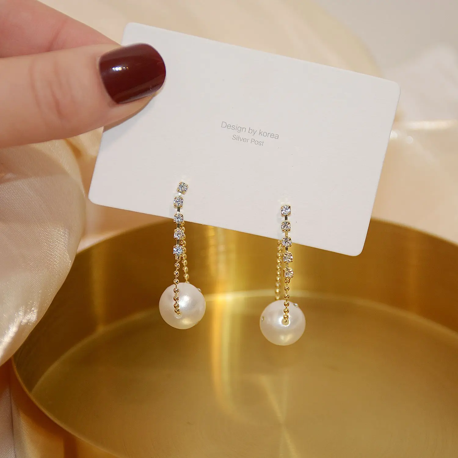 

14k Real Gold Plated Fashion Jewelery Long Crystal Pearl Tassel Exquisite Earrings for Woman Holiday Party Elegant Earring