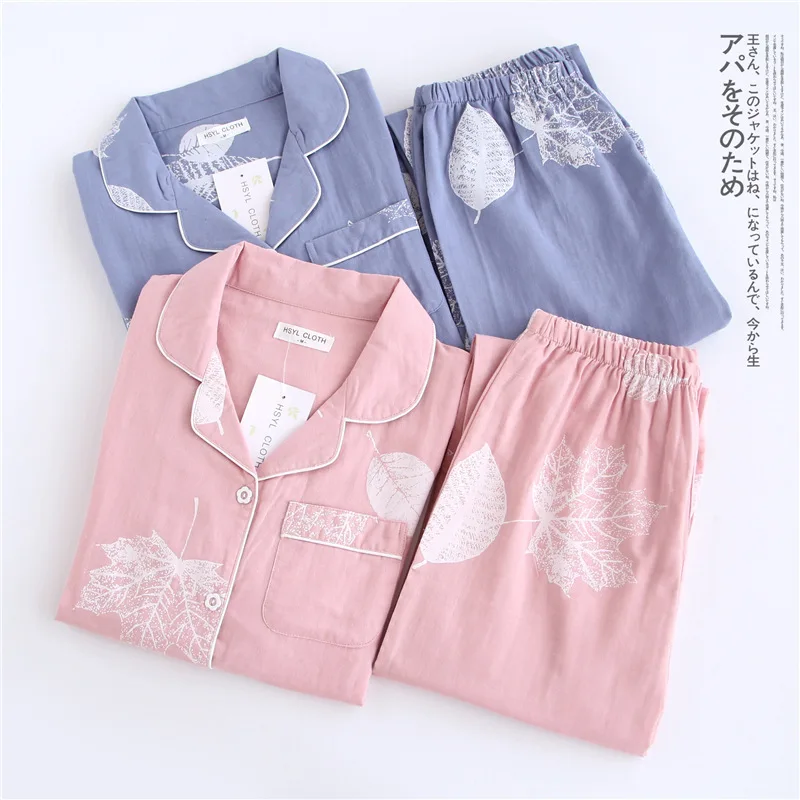 

New style thin pajamas women's spring and summer cotton double-layer gauze long-sleeved trousers home service cover