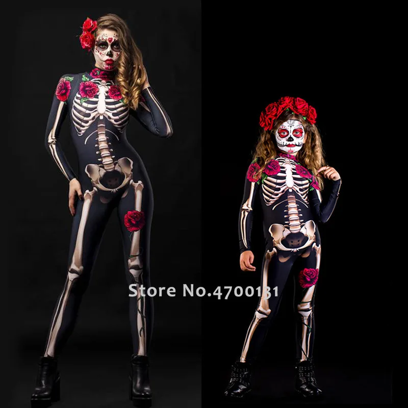 Карнавальный женский комбинезон Zentai с принтом скелета и розы на Хэллоуин призрак