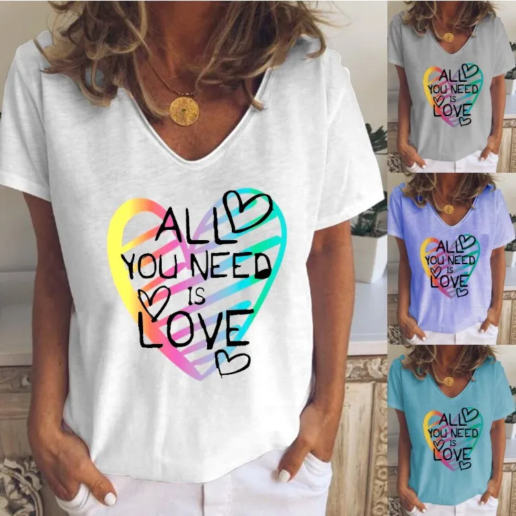 

Women's Clothes Oversized T-Shirt Tops Summer Casual V-Neck Short-Sleeved Loose Letter Printed T-Shirt Women 2021 Fashion New