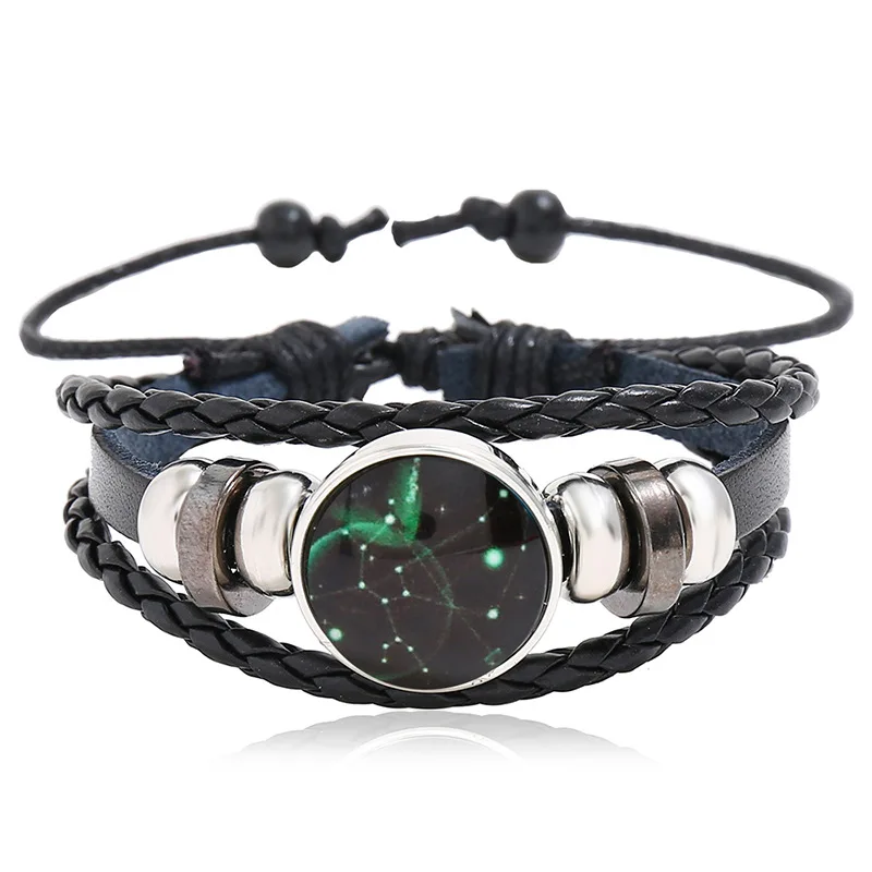 

Wangaiyao new beaded 12 constellation leather bracelet net celebrity couple gifts luminous 12 constellation star bracelet