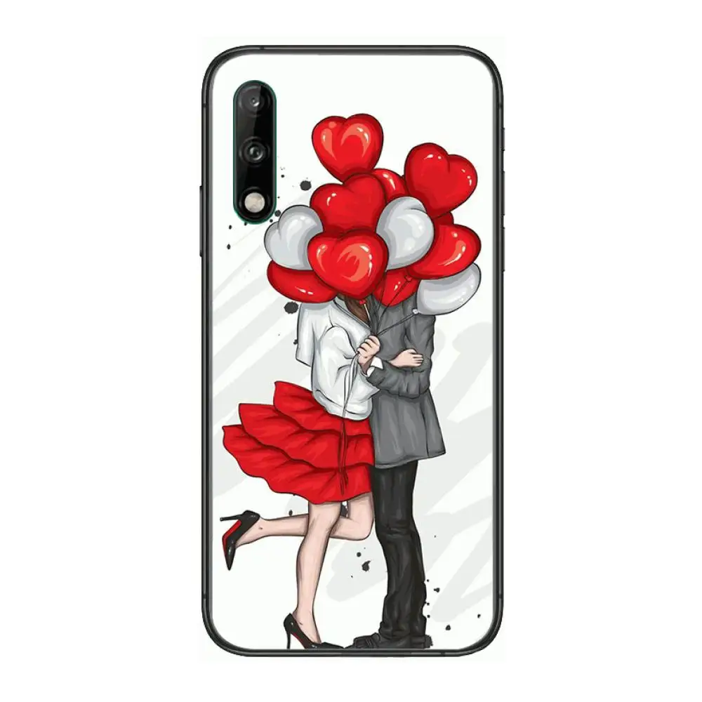 

Flower Tower Girl case Clear Phone Case For Huawei Y 5 6 7 8 9 A P S Pro 2020 2019 Black Etui Coque Hoesjes Comic Fashion
