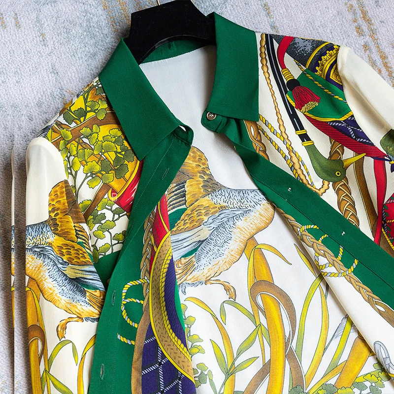 

Vintage Shirt Women Print Long Sleeve Blouse Clothes 3L