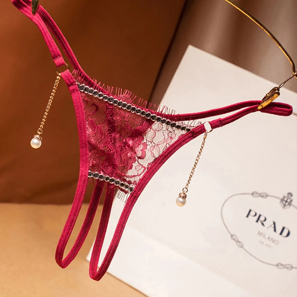 New Women Lace Briefs Sexy Lingerie Underwear Open Crotch Pearl Pendant Panties Mesh Elastic Hollow Out G String | Тематическая