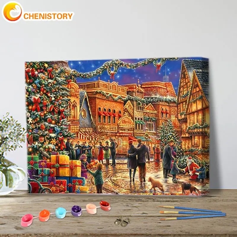 

CHENISTORY DIY Painting By Number Christmas City Scenery Kits Handpainted Picture Art 40x50cm Frame Drawing On Canvas Gift Home