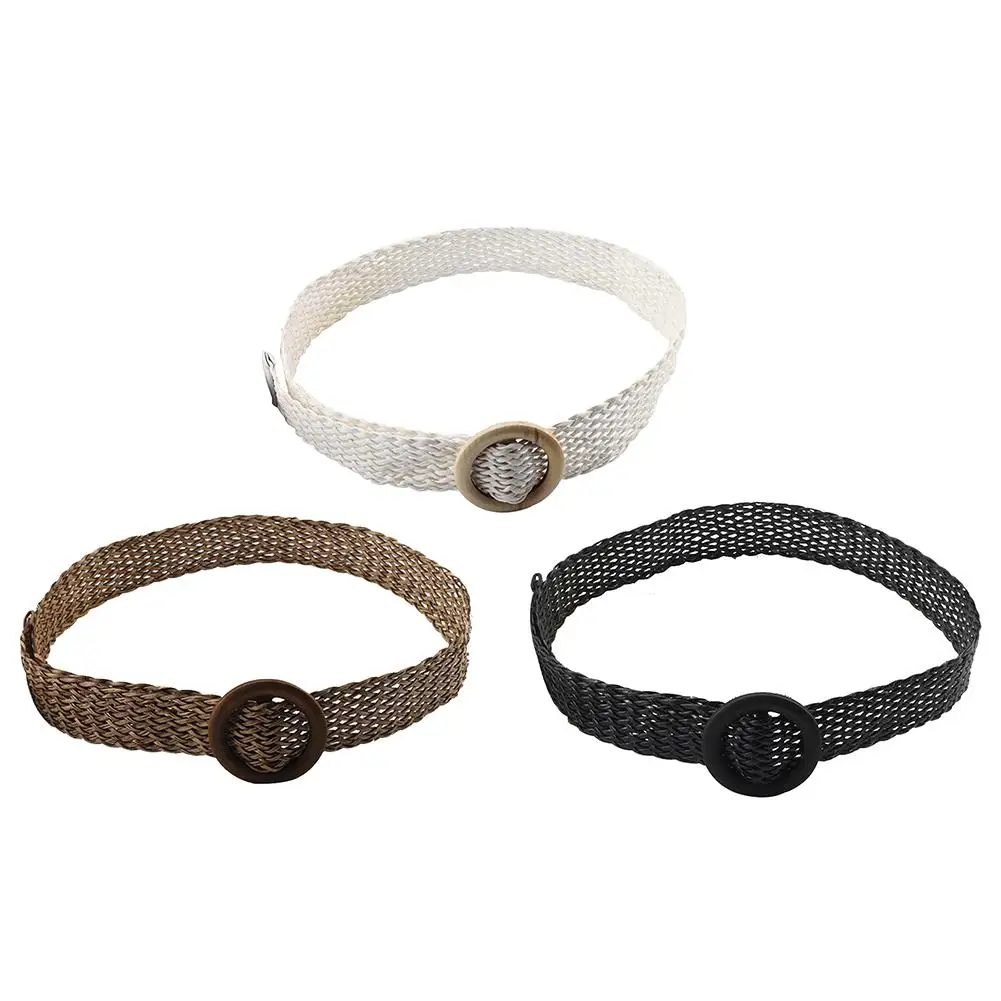 Женский плетеный ремень для женщин круглая деревянная Пряжка дизайнерский