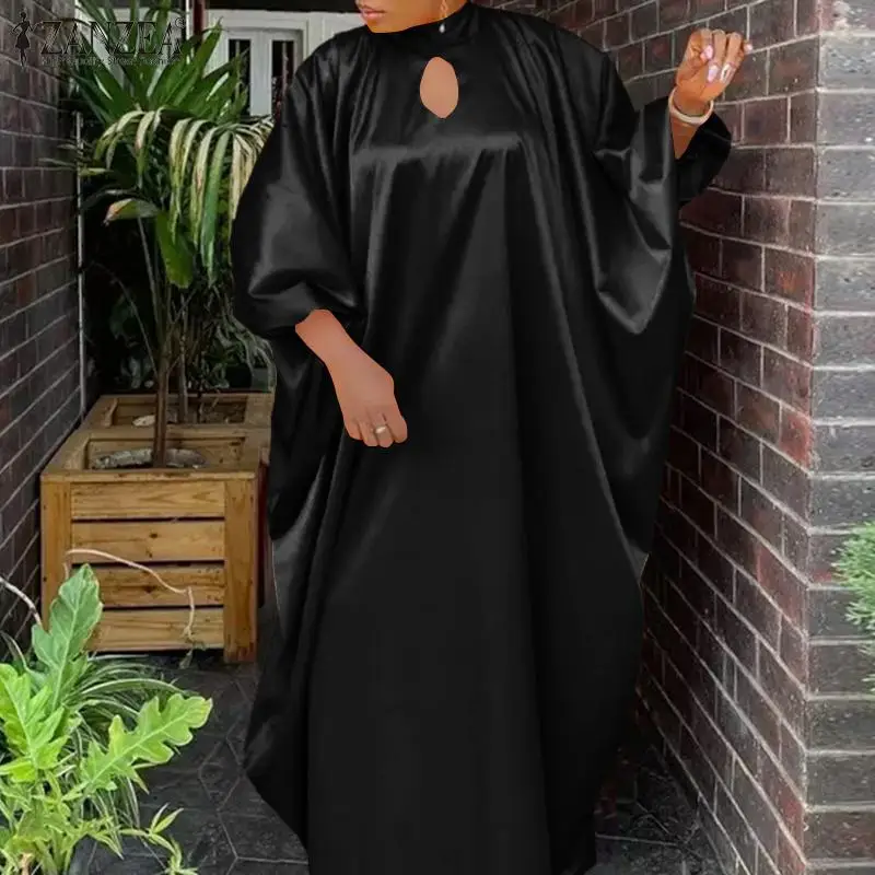 Женское длинное платье макси с длинным рукавом Осеннее сатиновое платье-сарафан