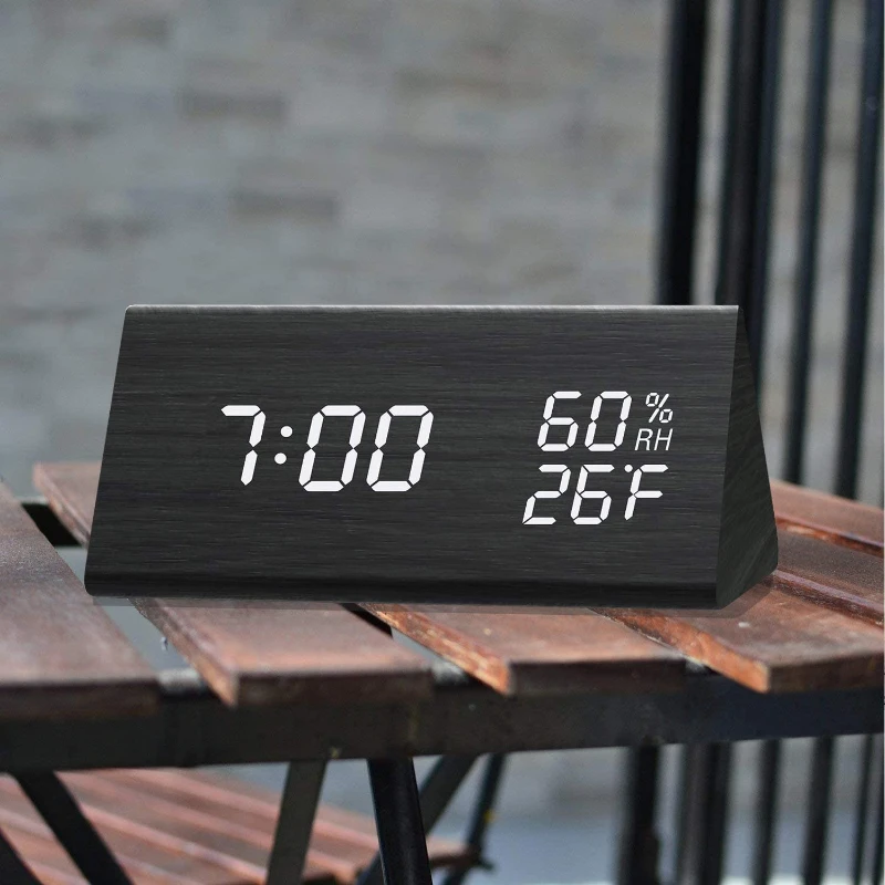 

Цифровой будильник 2022 с деревянным светодиодным электронным дисплеем времени, 3 будильника, датчик влажности и температуры