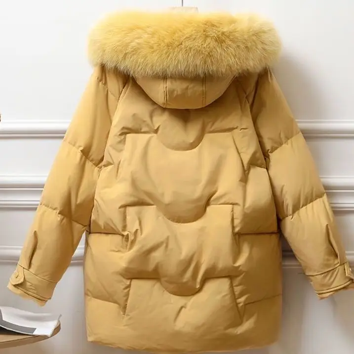 

Fahion Thick White Duck Down Padded Long Coat Outwear 2020 New Winter Women Large Natural Fox Fur Hooded Down Jackets Female