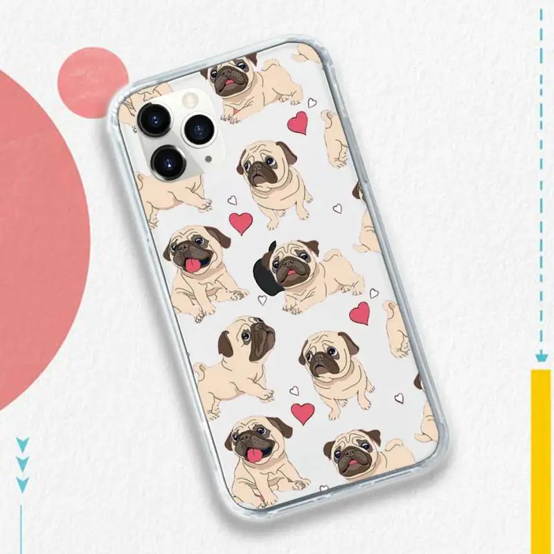 

Pug Dog cute cartoon design Phone Case Transparent soft For iphone 5 5s 5c se 6 6s 7 8 11 12 plus mini x xs xr pro max