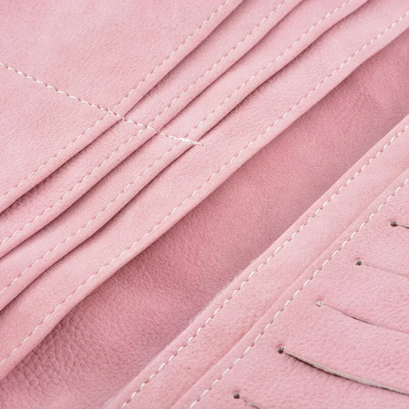 

Famous Brand Long Purse Two Fold Women Wallets Drawstring Nubuck Leather Zipper Suede Wallet Ladies carteira Feminina Clutch Bag