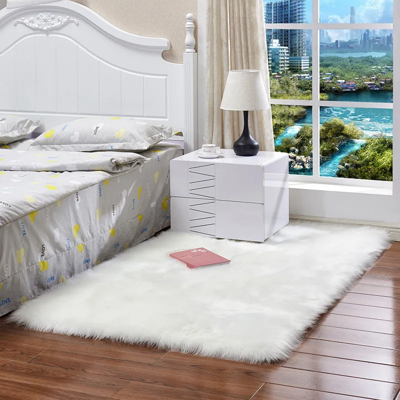 

Luxury Hairy Carpets Sheepskin Plain Fur Skin Fluffy Bedroom Faux Mats Washable Artificial Textile Area Square Rugs Home Decor