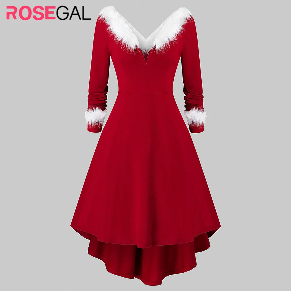 ROSEGAL/рождественское платье размера плюс с искусственным мехом вязаное длинным
