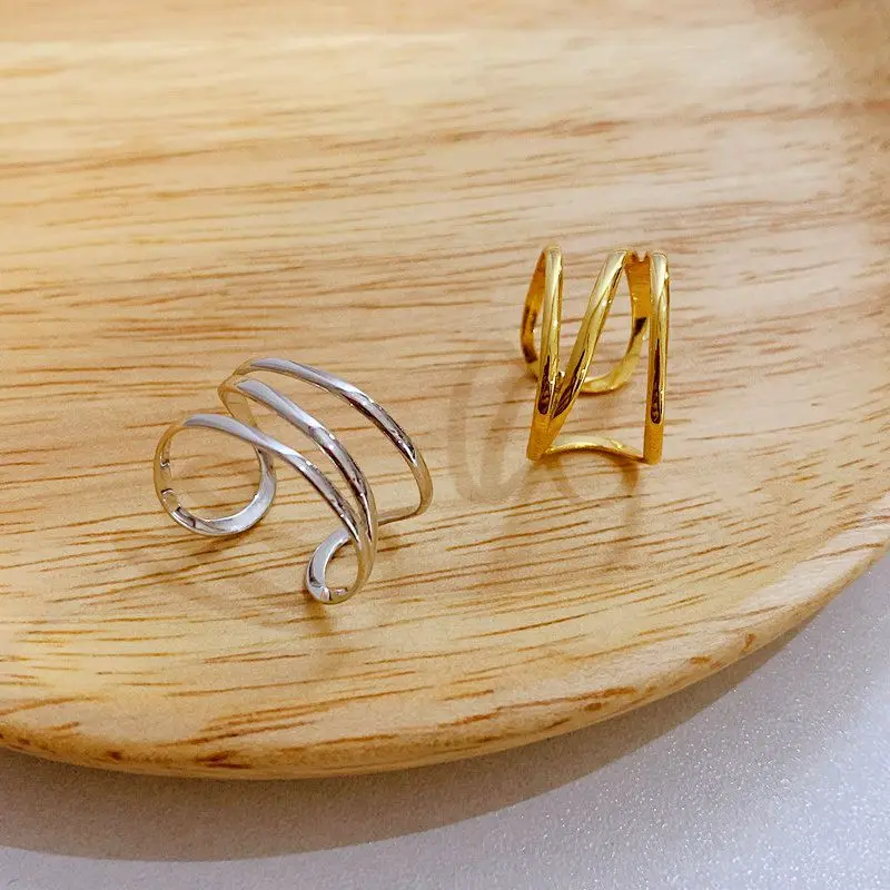 Женское кольцо в минималистичном стиле amaiyllissa открытое золотистое трехслойное