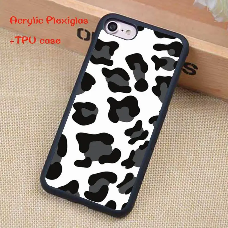 

Black White Cow Print Phone Case For iphone 11 Pro Max X XR XS SE 2020 6S 7 8 Plus Acrylic Plexiglass TPU