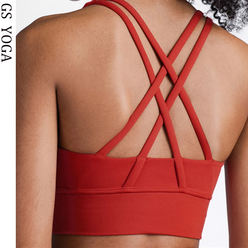 

Nylon Sports Bra Running Cross Strappy Yoga Bra Removable Pads Brassiere Sport Woman Fitness Top Activewear Gym colorvalue Top