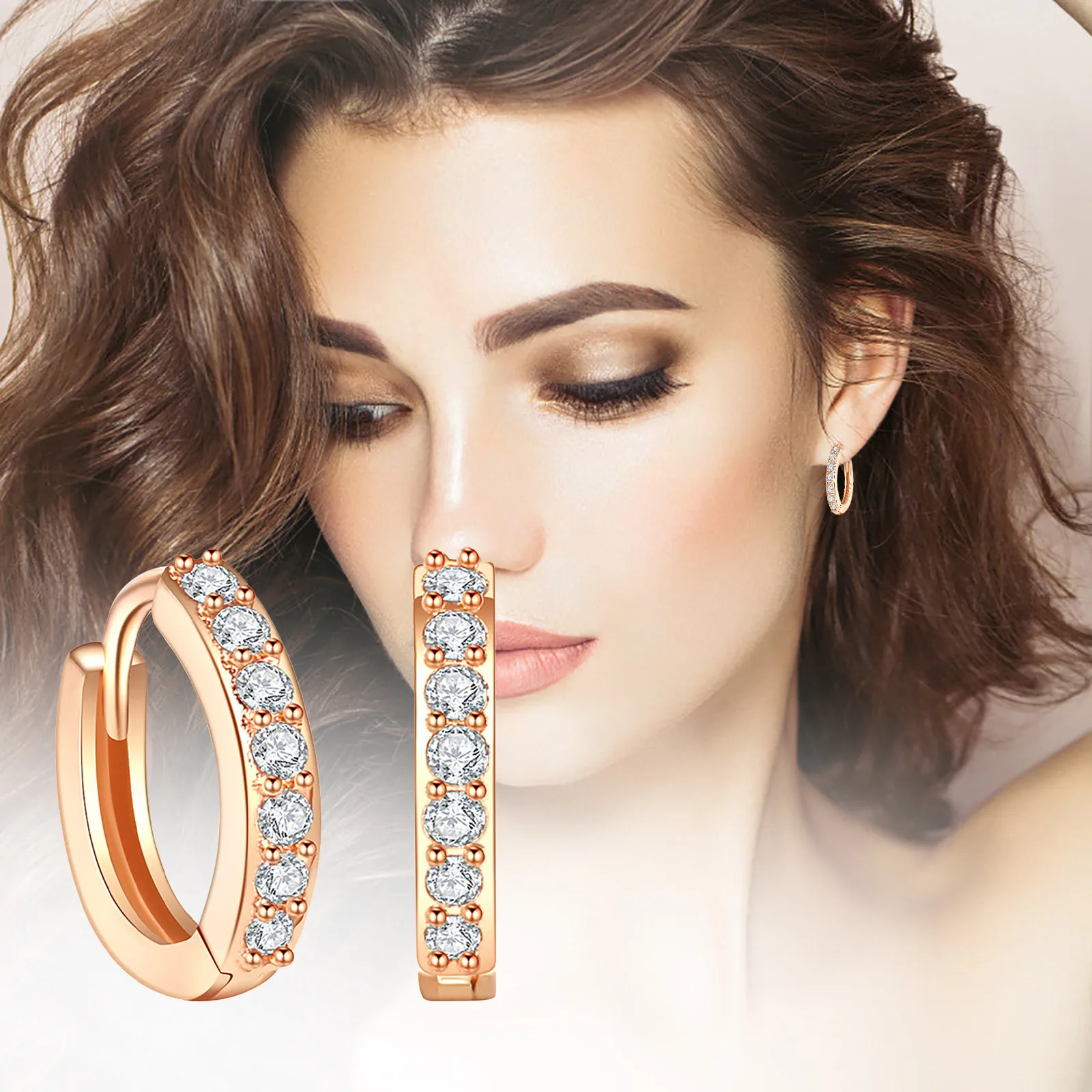 

Sterling Golden Color Rhinestones Hoop Stud Earrings For Women kolczyki Brincos Party Ladies Gift Fast Shipping