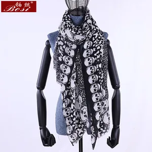 Шарф кашемировый женский, зимний, плотный, однотонный, с принтом черепа, 2020