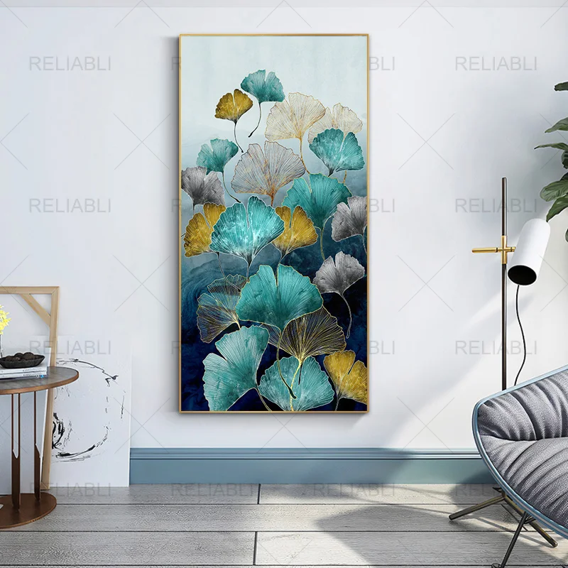 Green Gold Ginkgo Leaves Abstract Poster Nordic Canvas Print Wall Art Painting Modern Picture Living Room Entrance Decoration | Дом и сад
