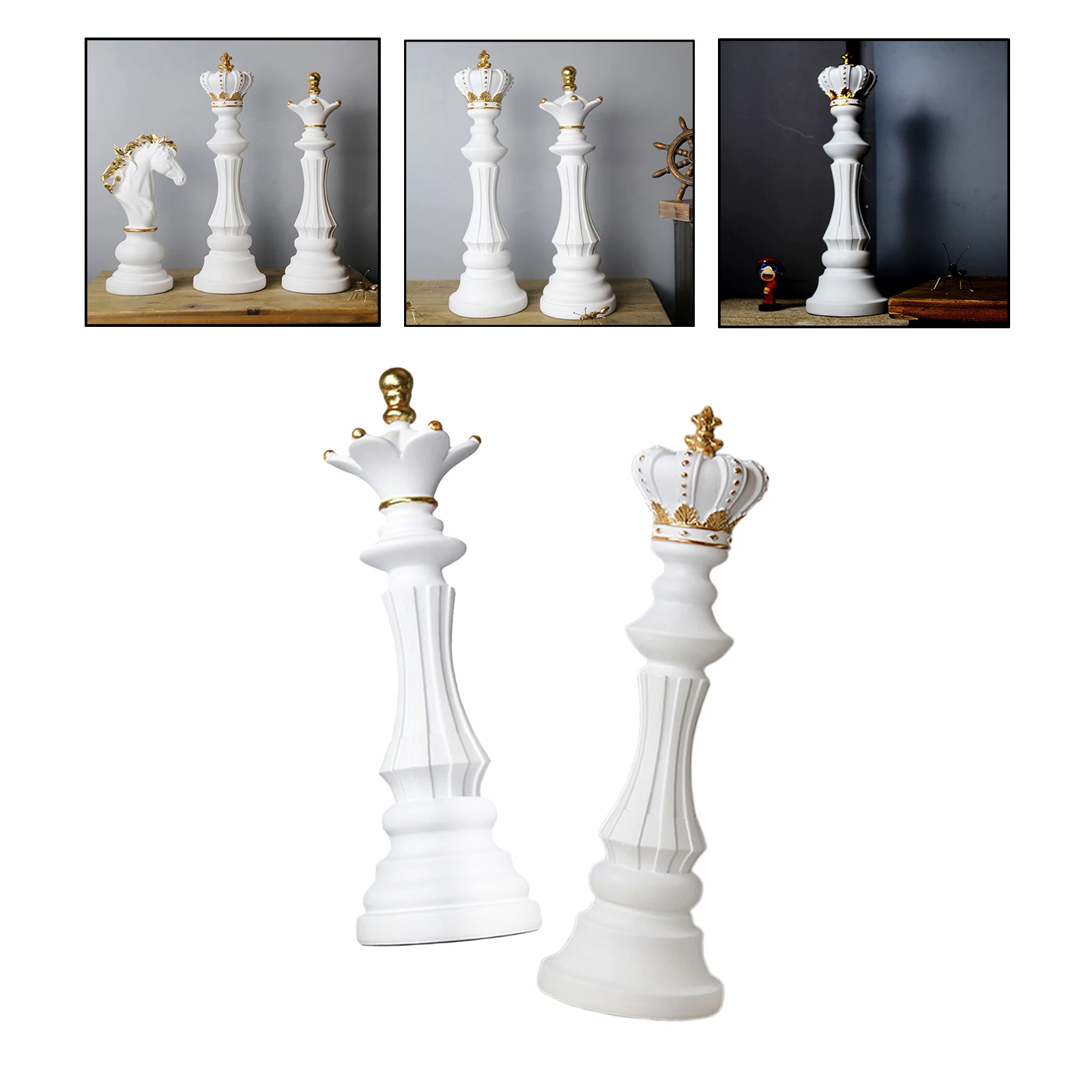 

2x Chess Statue Home Office Chessman Figurine King Queen Desktop Gifts