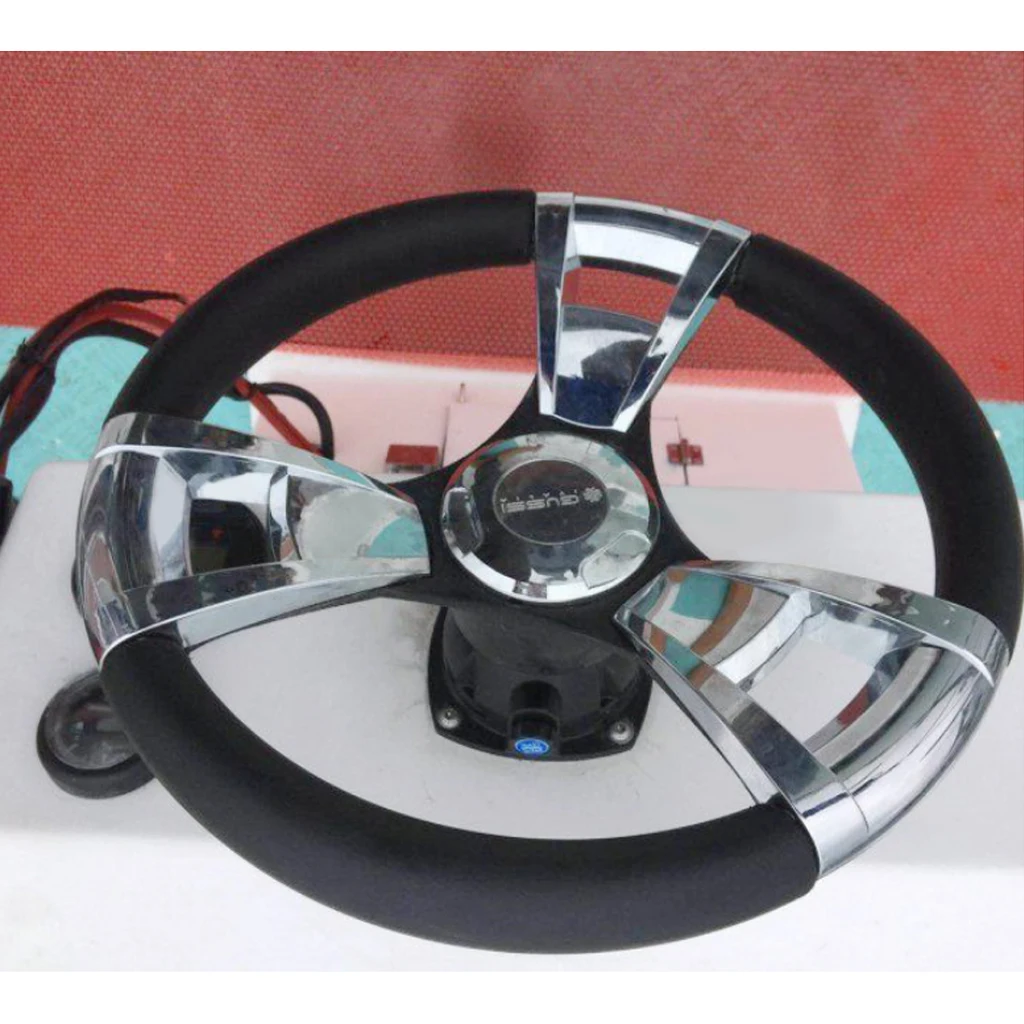 Marine Yacht Pontoon Boat Steering Wheel, 3 Spoke Sports Wheel, Universal for Most Marine Boats