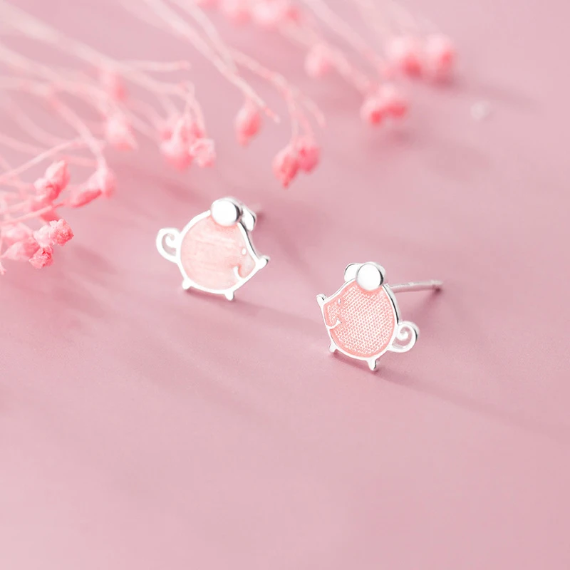 

MloveAcc Cute Mini Mouse Stud Earrings Pink Epoxy Finish 925 Sterling Silver Girls Ear Studs Nice Gift