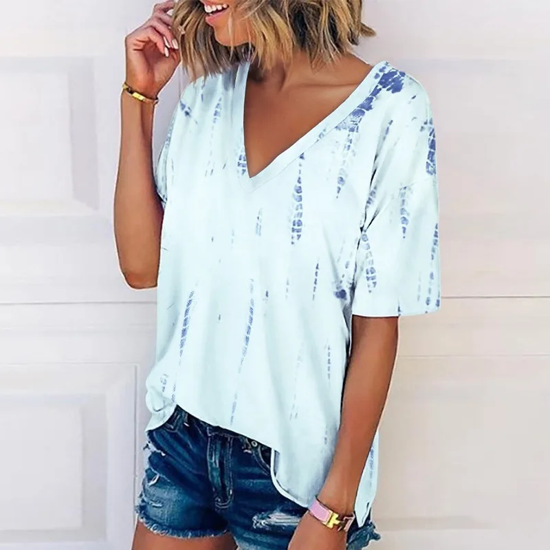 

New European and American Women's Loose V-neck Printed T-shirt Top Woman Tshirts Shirts for Women Women Sexy Tops