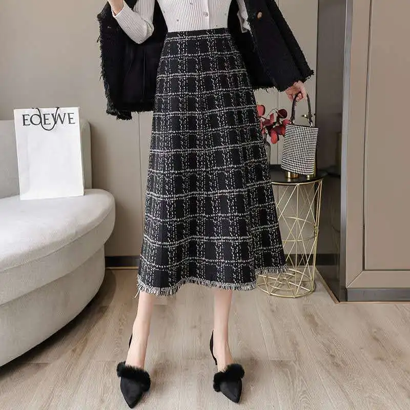 Женская клетчатая юбка осень и зима новая юбка-зонтик с высокой талией средней